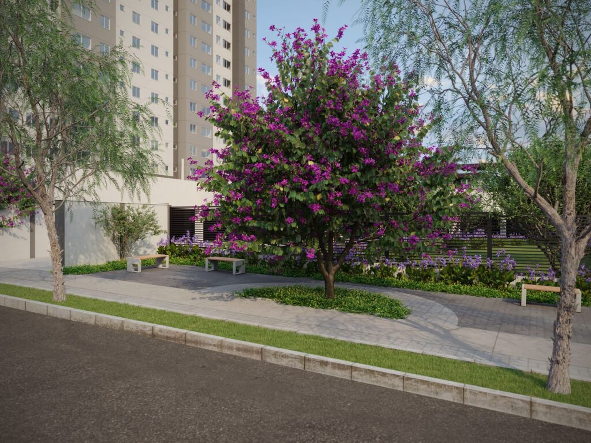 Praça arborizada do condomínio